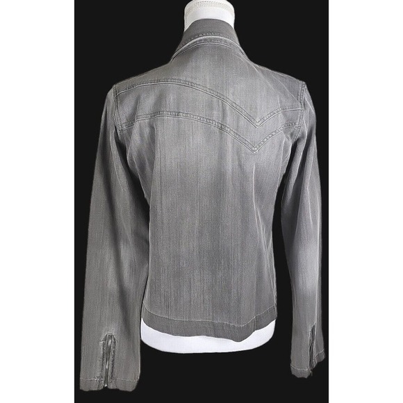 Rock 47 By Wrangler ~Woman Size M~ Gray Denim Jean Motorcycle Jacket Zip-Up. - Picture 3 of 12